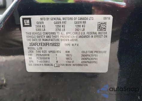 2015 GMC Terrain Slt-2 from USA, damaged, VIN 2GKFLYE36F6158222
